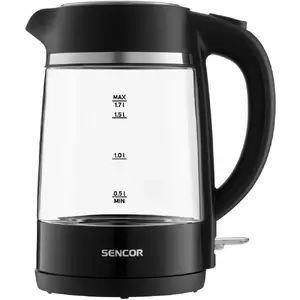 Электрический стеклянный чайник SENCOR SWK2711BK — беспроводной, 1,7 л, 220–240 В, 2200 Вт, боросиликатное стекло