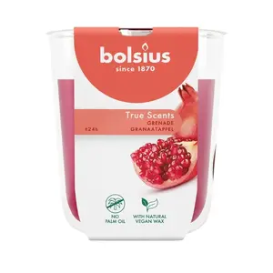 Glass scented candle Bolsius True Scents Ø80×73 mm — pomegranate fragrance