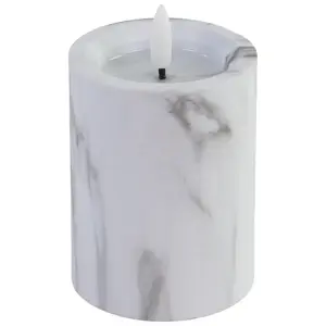 LED candle BESK 7.5×12 cm with marble effect, battery-powered, warm white