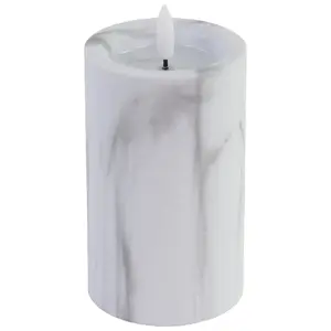 LED candle BESK 7.5×15 cm with marble effect, battery-powered flameless candle