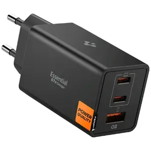 Сетевое зарядное устройство Spigen Essential EE673EU 67W с 2x USB-C и USB-A, чёрное