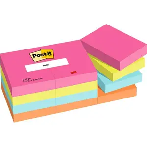 Self-adhesive note paper pad 3M 653-12-POP, square 51×51 mm, 100 sheets, blue/green/orange/pink, paper
