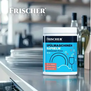 Trauku mazgāšanas kapsulas FRISCHER 3-in-1, 52 gab. — mazgāšanas līdzeklis, skalošanas līdzeklis un sāls, 15 g kapsulas, plastmasas burka