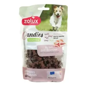 Лакомство для дрессировки собак ZOLUX CANDIES мини кубики ветчины 150 г — мягкие тренировочные угощения