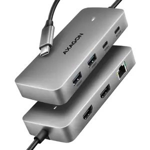 AXAGON USB-C 10Gbps Dual 4K Display 7‑in‑1 Hub HMC-CUB83X2 with 100W PD, Gigabit Ethernet, 2x USB-A