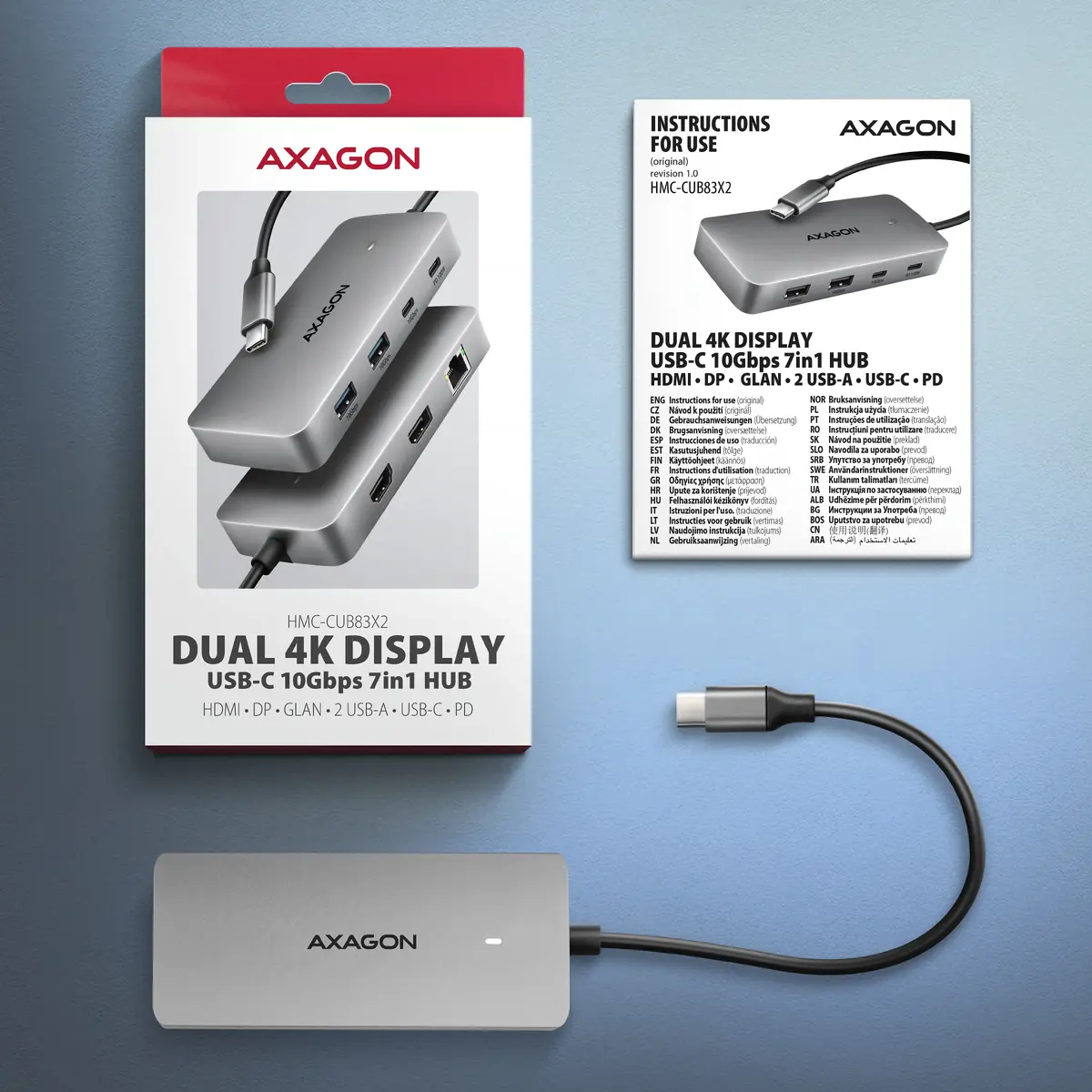 AXAGON USB‑C хаб HMC-CUB83X2 — 7‑в‑1 Dual 4K Photo 9