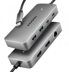 AXAGON USB-C хаб 10 Гбит/с Dual 4K Display 7‑в‑1 HMC-CUB83X2 с PD 100 Вт, гигабит Ethernet, 2x USB-A