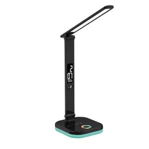 LED galda lampa Fellowes PDL711RGBB — regulējama gaisma, bezvadu uzlāde, pulkstenis, melna