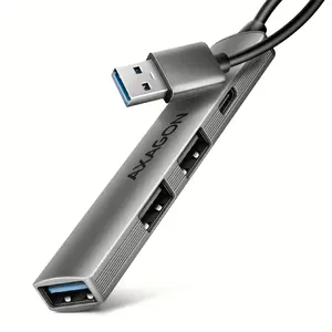 USB hubs AXAGON HUE-STA — 4 portu alumīnija lenta, 1× USB-A 5Gbps + 2× USB-A un 1× USB-C 480Mbps, host USB-A, pelēks