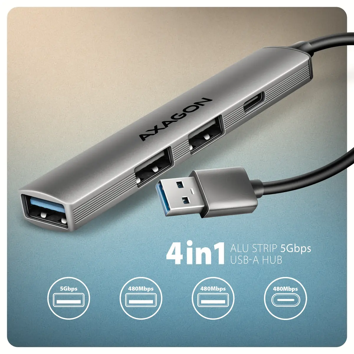 AXAGON HUE-STA USB-хаб — 4 порта, алюминий Photo 2