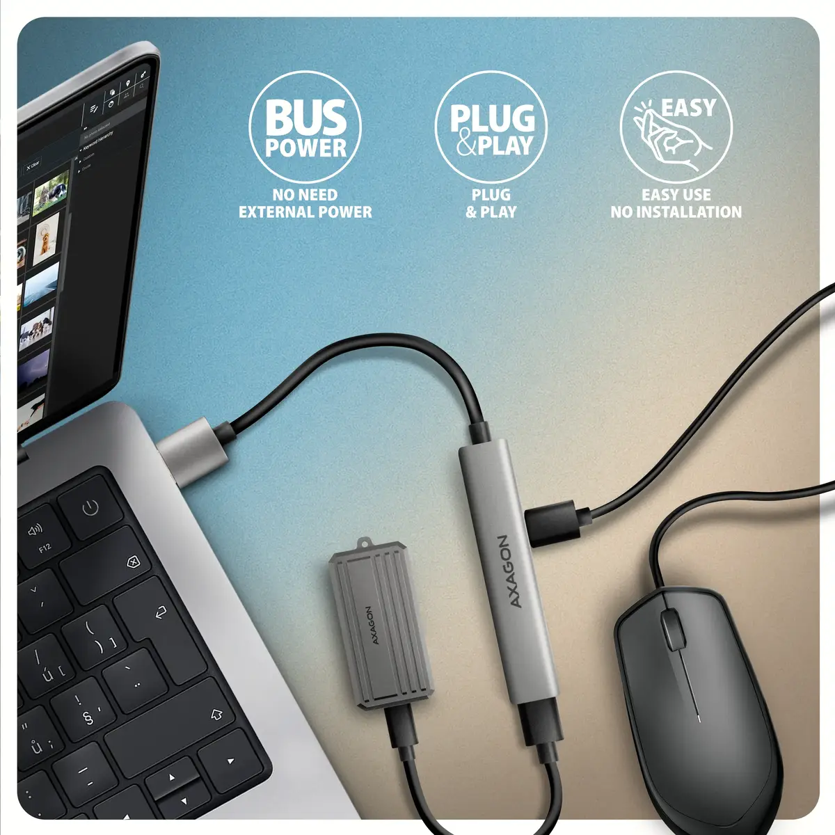 AXAGON HUE-STA USB-хаб — 4 порта, алюминий Photo 4
