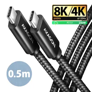 Кабель USB-C — USB-C AXAGON BUCM4X-CM05AB, USB4 Gen 3x2, 40 Гбит/с, 240 Вт, 0.5 м, чёрный