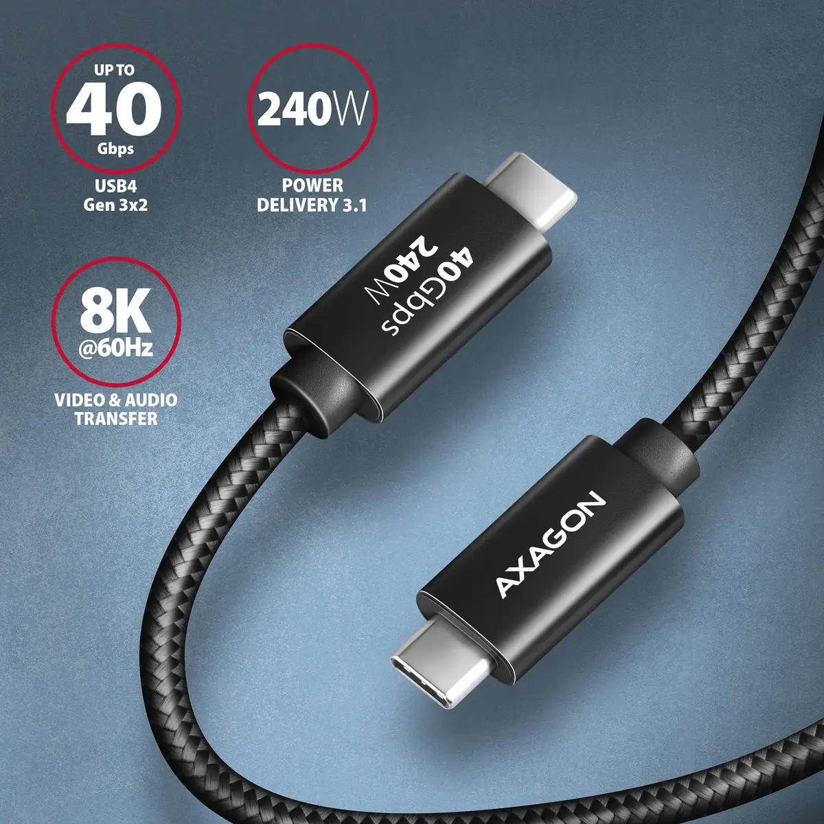 AXAGON кабель USB-C BUCM4X-CM05AB USB4 Gen 3x2 Photo 2