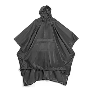 Waterproof travel rain poncho LIFEVENTURE 62150 — lightweight single-person poncho with backpack cover, black