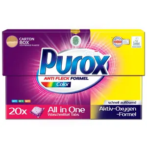 Veļas kapsulas Purox Color 20 gab. — koncentrētas mazgāšanas kapsulas krāsainiem audumiem
