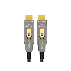 EQUIP HDMI 2.0 aktīvais optiskais kabelis 15 m — atvienojami Type A/Type D savienotāji, 4K@60Hz, 18 Gbit/s, zelta pārklājuma kontakti