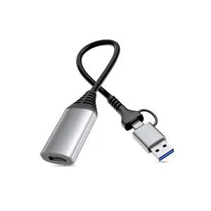 USB to HDMI adapter EQUIP 133498 (USB-C and USB-A male to HDMI, 1080p, aluminium housing, grey)