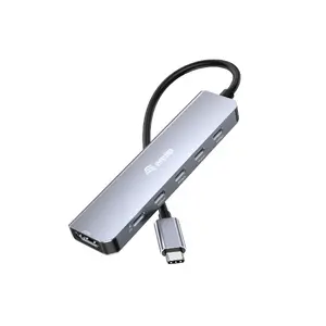 EQUIP USB-C 6‑in‑1 Multifunctional Adapter — HDMI 4K/60Hz, 4× USB‑C Gen2 (10Gbps), 100W PD, 0.25 m cable, Grey