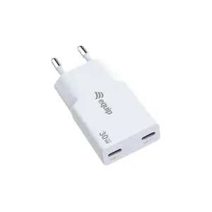 EQUIP 2-Port 30W GaN Slim USB-C PD Charger — 2 USB-C ports, 100–240V input, max 20V output, white