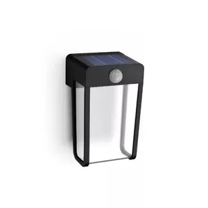 Outdoor wall light Philips Shroud 2.3W LED solar, warm white, black, plastic housing, 4V battery, 107×114×114 mm
