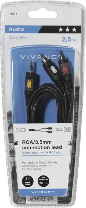 Аудиокабель Vivanco VVAJACK2RCA25MMK 2,5 м Photo 2
