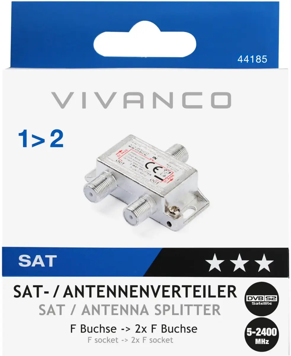 Сплиттер спутниковый Vivanco VVSATSPLIT1IN2OUT Photo 2