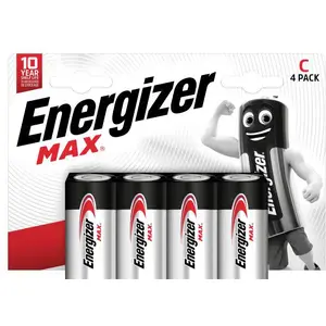 Alkāliskā C baterija Energizer Max CHP4 — iepakojums 4 gab., ilgstošs enerģijas avots ierīcēm