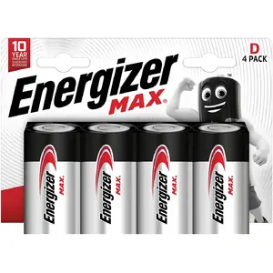 Alkāla D baterija Energizer Max (4 gab.) — ilgnoturīgs barošanas avots ierīcēm ar lielu patēriņu