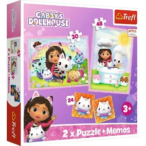 Набор пазлов TREFL 2 в 1: мемори и классический пазл Габи с котом из Gabby's Dollhouse