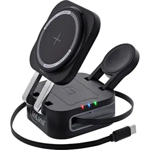 Indoor wireless charger InLine 33392T for headphones, headsets, smartphones and smartwatches — USB power 9/12 V, Black