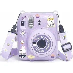 Camera case LoveInstant for Fujifilm INSTAX Mini 12 with sticker sheet and photo pocket — Purple Glitter, rabbit design
