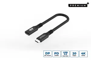 MicroConnect USB-C to USB-C Cable USB 3.2 Gen 2x2 0.15m 20 Gbit/s 240W Black USB3.2CC015EX
