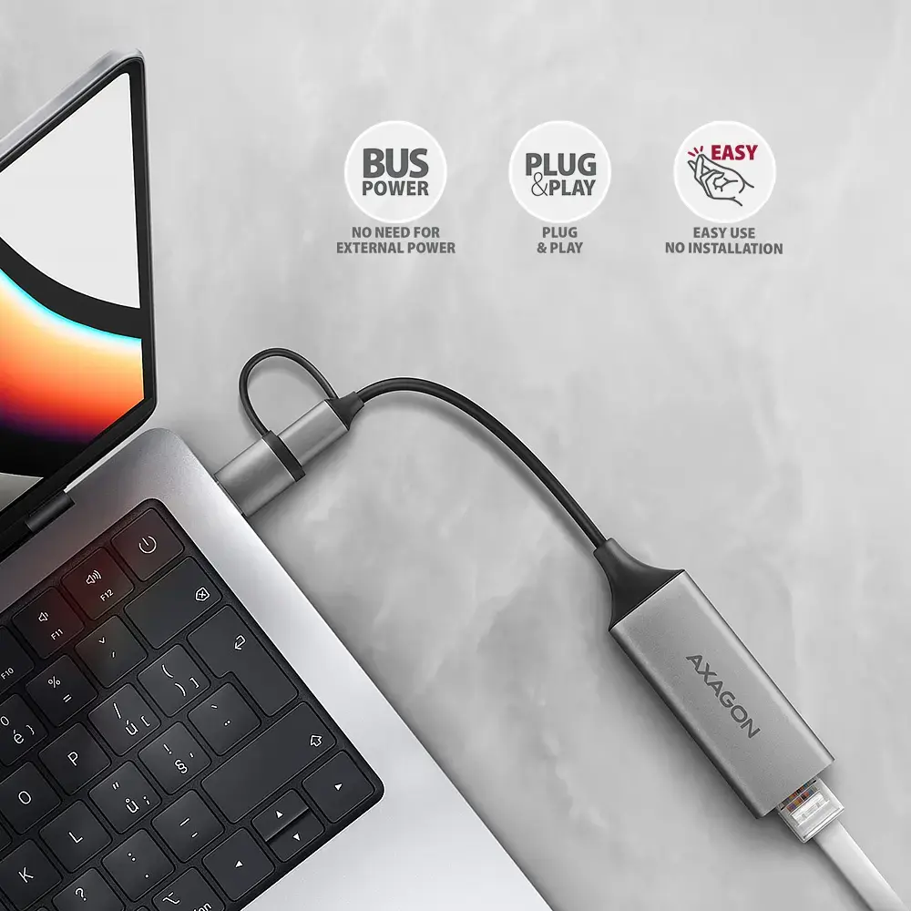 Axagon ADE-TXCA Gigabit Ethernet adapter USB-C/USB-A Photo 3