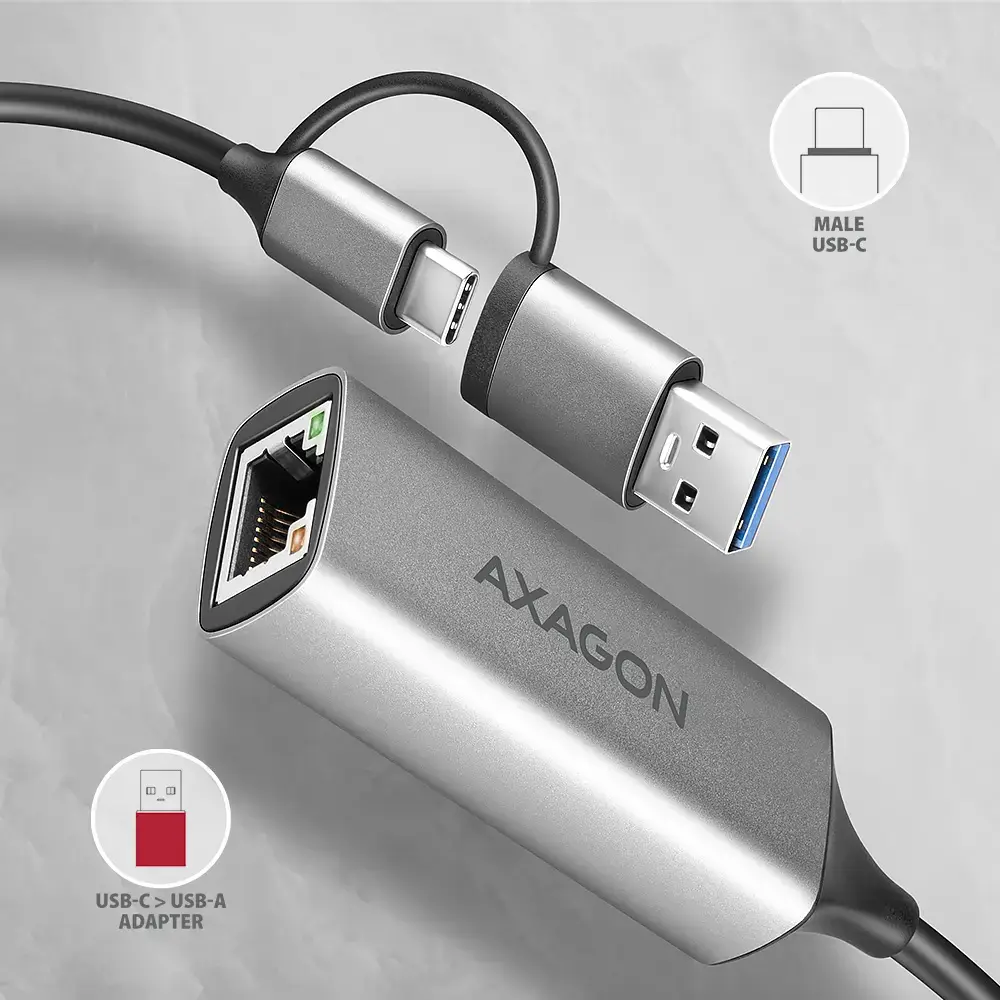 Axagon ADE-TXCA Gigabit Ethernet adapter USB-C/USB-A Photo 6