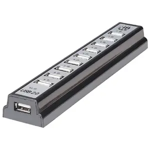 Manhattan USB-A galda koncentrators 10 porti USB-A, 480 Mbps (USB 2.0), barošanas no datora vai AC, melns