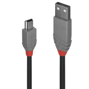 Кабель USB 2.0 Type A — Mini-B Lindy, 1 м, USB 2.0, чёрно‑серый