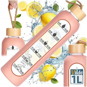 Stikla ūdens pudele Vilde ar silikona apvalku, laša krāsa, 1 l