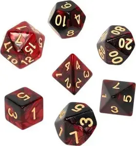 Dice set Rebel RPG two-color karmin and black by Rebel, MPN 113508 — full RPG polyhedral set, karmin (deep red) and black