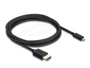 HDMI kabelis DELOCK 81692 — 3 m, HDMI Type A (standarts) uz HDMI Type D (Micro), 48 Gbit/s, līdz 7680×4320, zelta pārklājuma kontakti, melns