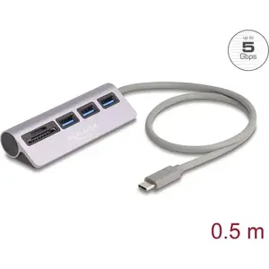 USB hubs DELOCK 3 porta 5 Gbps ar SD un microSD karšu lasītāju un USB‑C savienojumu
