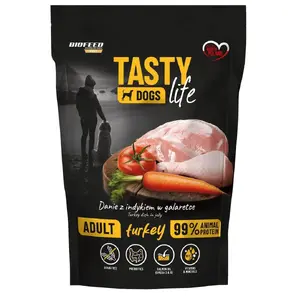 Консервы для собак BIOFEED Tasty Dogs Life с индейкой — полнорационный пауч 150 г, без зерна, 12% белка, 6.4% жира