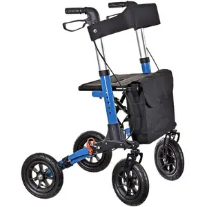 Mobility walker ActionMed CH200AM aluminium terrain walker, lightweight foldable frame, seat, 4 wheels, adjustable height