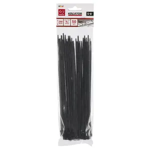 Cable ties KREATOR KRTH41105, plastic, black, 4.8 x 250 mm, 50 pcs