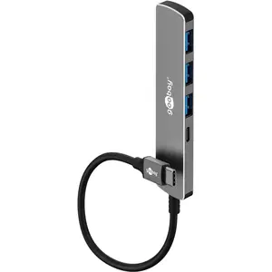 USB Type-C хаб Goobay 79158 — 4 порта USB 3.2 Gen 1 (5 Гбит/с), алюминий/пластик, серый, 107×24.8×7.6 мм