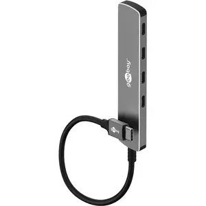 USB‑хаб Goobay 79160, 4 порта USB 3.2 Gen 1 (Type‑C), 5 Гбит/с, серый, алюминий/пластик, 107×24.8×7.6 мм