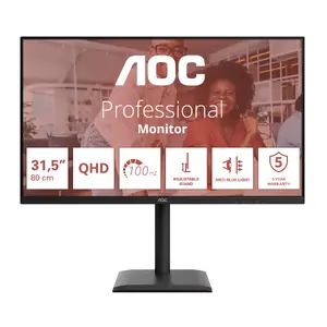 Monitors AOC Q32E4U 31,5" (80 cm) LED Quad HD 2560×1440, 4 ms, skata leņķi 178°, USB 3.2 hubs, skaļruņi, augstuma regulēšana, VESA