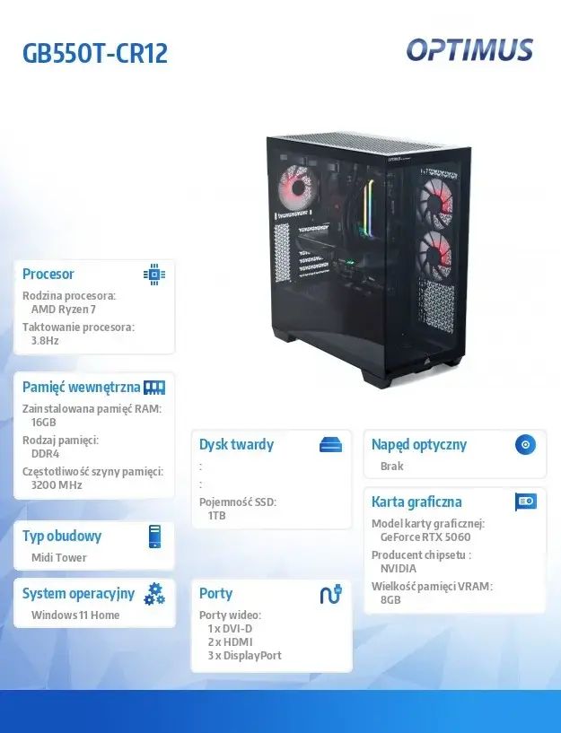 OPTIMUS GB550T-CR12 ПК | R7-5800X, RTX 5060 Photo 2