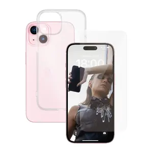 Набор прозрачных защитных плёнок PanzerGlass SAFE. by 2-в-1 для Apple iPhone 15, закалённое стекло + PET, силикон, прозрачный, 50 шт.