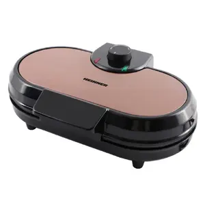 Вафельница Heinner HWF-1000CR — 2 вафли, 1000 Вт, чёрный/медный, фигурные формы