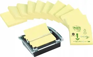Sticky Notes 3M Post-it® Recycling Z-Notes yellow — 12 pads, dispenser included (C2014Y12)